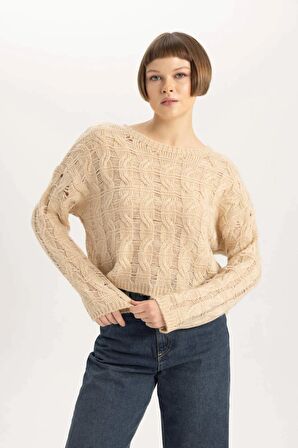 DeFacto Relax Fit Bisiklet Yaka Kazak C1887AX23WNBG322