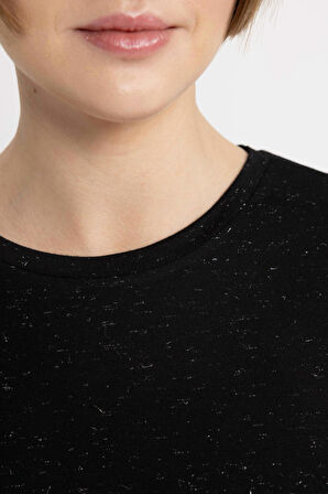 DeFacto Relax Fit Bisiklet Yaka Simli Kumaş Kısa Kollu Tişört C1662AX24SPBK81