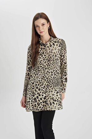 DeFacto Regular Fit Leopar Desenli Basic Uzun Kollu Gömlek Tunik Z5833AZ24SPBG791