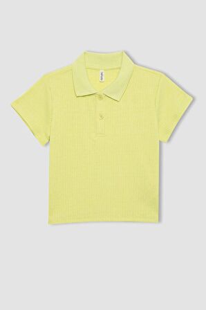DeFacto Kız Çocuk Slim Fit Basic Fitilli Kaşkorse Kısa Kollu Polo Tişört Z7794A624SMGN664