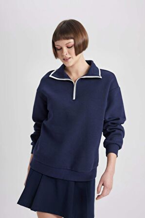 DeFacto Relax Fit Polo Yaka Yarım Fermuarlı Sweatshirt C1930AX23WNNV251