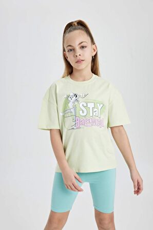 DeFacto Kız Çocuk Looney Tunes Relax Fit Bisiklet Yaka Kısa Kollu Tişört C0144A824SMGN1108