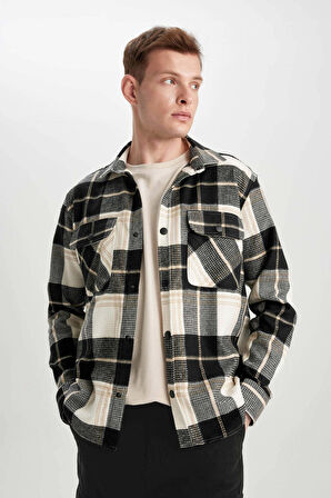 DeFacto Relax Fit Waffle Kareli Pamuklu Uzun Kollu Gömlek Z0639AZ24SPBG732