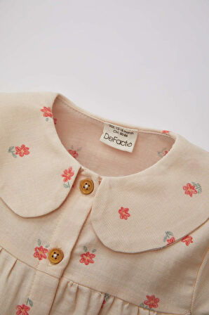 DeFacto Kız Bebek Bebe Yaka Twill Çiçekli Uzun Kollu Gömlek B9734A524SPPN354