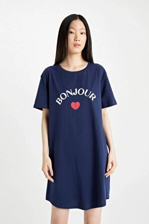 Fall in Love Baskılı Kısa Kollu %100 Pamuk Gecelik