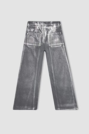 DeFacto Kız Çocuk Wide Leg Geniş Paça Parlak Jean Pantolon C2019A824SPNM55