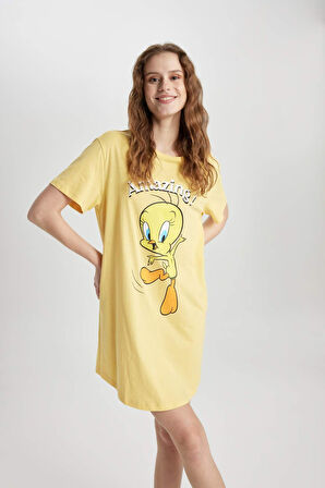 DeFacto Fall in Love Looney Tunes Bisiklet Yaka Kısa Kollu Gecelik B8737AX24SMYL123