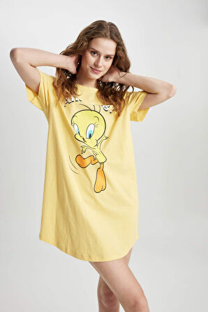 DeFacto Fall in Love Looney Tunes Bisiklet Yaka Kısa Kollu Gecelik B8737AX24SMYL123