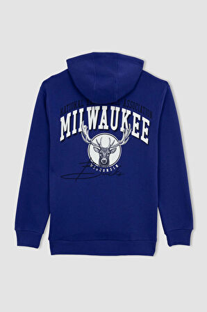 DeFactoFit NBA Milwaukee Bucks Standart Fit Kapüşonlu Kalın Sweatshirt A7275AX23AUBE778