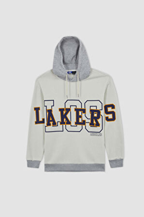 DeFactoFit NBA Los Angeles Lakers Boxy Fit Kapüşonlu Kalın Sweatshirt Y5640AZ23AUBG662