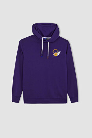 DeFactoFit NBA Los Angeles Lakers Standart Fit Kapüşonlu Kalın Sweatshirt A7281AX23AUPR299