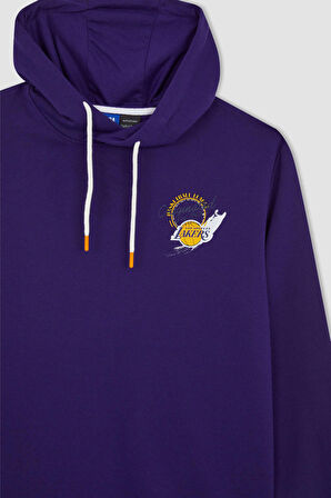 DeFactoFit NBA Los Angeles Lakers Standart Fit Kapüşonlu Kalın Sweatshirt A7281AX23AUPR299