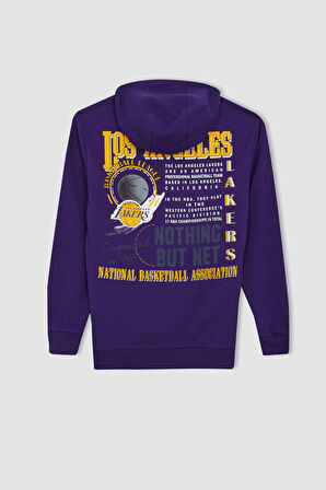 DeFactoFit NBA Los Angeles Lakers Standart Fit Kapüşonlu Kalın Sweatshirt A7281AX23AUPR299