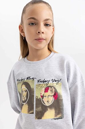 DeFacto Kız Çocuk SmileyWorld Relax Fit Bisiklet Yaka Sweatshirt A7740A823AUGR379