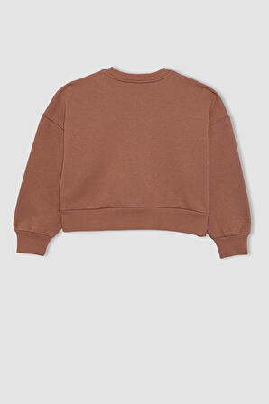 DeFacto Kız Çocuk Relax Fit Bisiklet Yaka Baskılı Kalın Sweatshirt B4675A823WNBN569