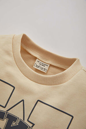 Erkek Bebek Slogan Baskılı Sweatshirt Kumaşı 2'li Takım