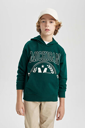 DeFacto Erkek Çocuk Oversize Fit Baskılı Kapüşonlu Sweatshirt B6137A824SPGN1116