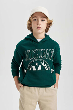 DeFacto Erkek Çocuk Oversize Fit Baskılı Kapüşonlu Sweatshirt B6137A824SPGN1116