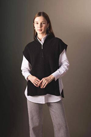 DeFacto Regular Fit Fermuarlı Dik Yaka Süveter B8141AX23WNBK81
