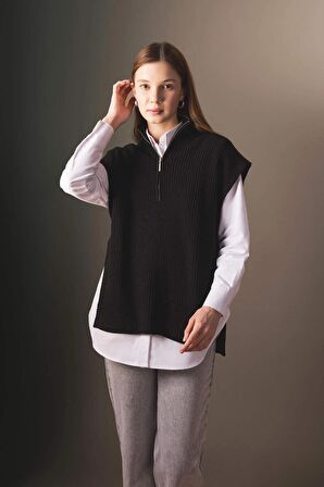 DeFacto Regular Fit Fermuarlı Dik Yaka Süveter B8141AX23WNBK81