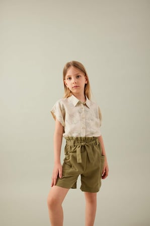 DeFacto Kız Çocuk Crop Desenli Kısa Kollu Gömlek B5065A824SMYL356