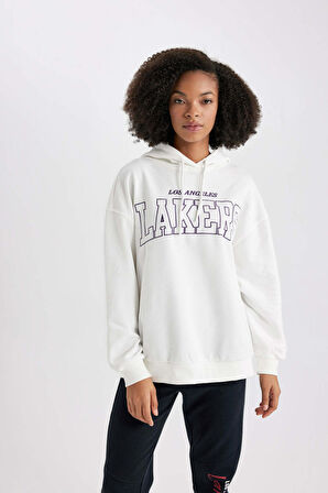 DeFactoFit NBA Los Angeles Lakers Oversize Fit Kapüşonlu Sweatshirt B3942AX24SPER105