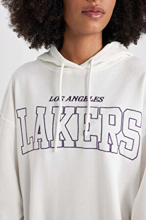 DeFactoFit NBA Los Angeles Lakers Oversize Fit Kapüşonlu Sweatshirt B3942AX24SPER105