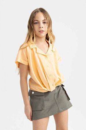 DeFacto Kız Çocuk Cropped Fit Kısa Kollu Gömlek B5063A824SMOG295