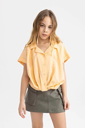 DeFacto Kız Çocuk Cropped Fit Kısa Kollu Gömlek B5063A824SMOG295