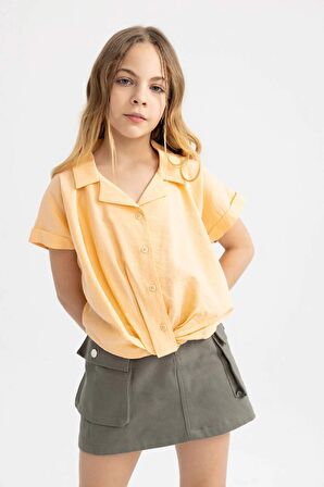 DeFacto Kız Çocuk Cropped Fit Kısa Kollu Gömlek B5063A824SMOG295