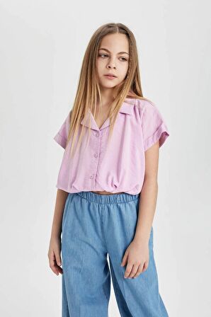 DeFacto Kız Çocuk Cropped Fit Kısa Kollu Gömlek B5063A824SMPN444