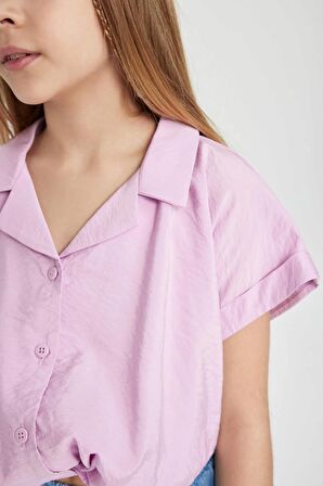 DeFacto Kız Çocuk Cropped Fit Kısa Kollu Gömlek B5063A824SMPN444