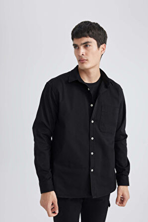 DeFacto Relax Fit Polo Yaka Gabardin Uzun Kollu Gömlek C1477AX24SPBK81