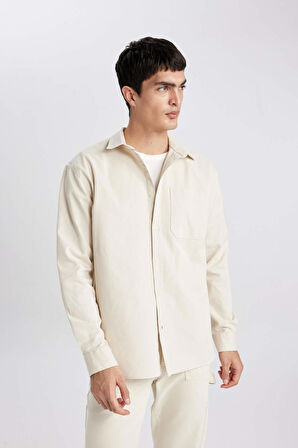 DeFacto Relax Fit Polo Yaka Basic Düz Gabardin Uzun Kollu Gömlek C1477AX24SPBG74