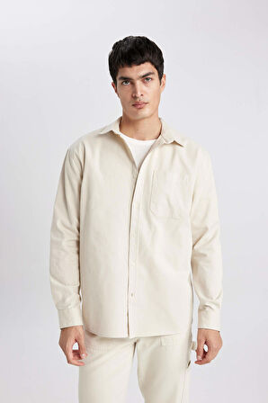 DeFacto Relax Fit Polo Yaka Basic Düz Gabardin Uzun Kollu Gömlek C1477AX24SPBG74
