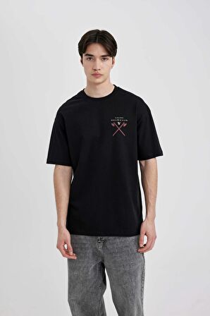 DeFacto Vikings Valhalla Boxy Fit Rahat Kalıp Bisiklet Yaka Sırt Baskılı Kısa Kollu Tişört B8091AX24SMBK81