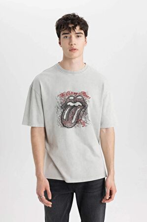 DeFacto Rolling Stones Comfort Regular Fit Rahat Kalıp Bisiklet Yaka Kısa Kollu Tişört B5524AX24SPGR91
