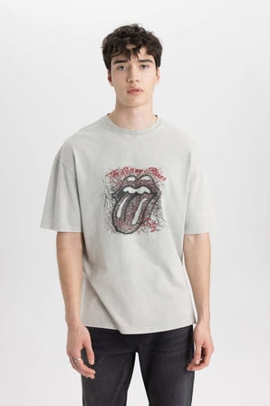 DeFacto Rolling Stones Comfort Fit Bisiklet Yaka Kısa Kollu Tişört B5524AX24SPGR91