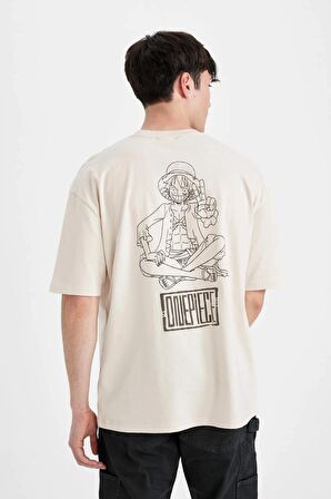 One Piece Oversize Fit Bisiklet Yaka Baskılı Kısa Kollu Tişört