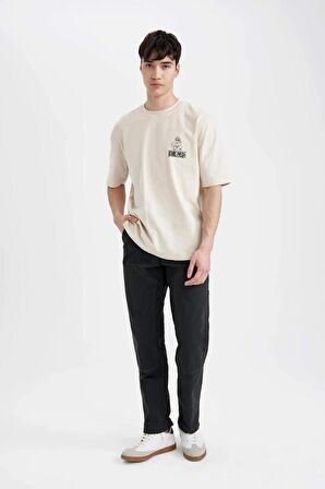 One Piece Oversize Fit Bisiklet Yaka Baskılı Kısa Kollu Tişört