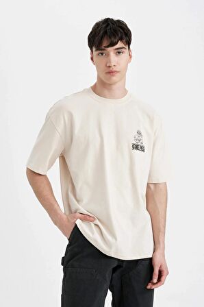 One Piece Oversize Fit Bisiklet Yaka Baskılı Kısa Kollu Tişört
