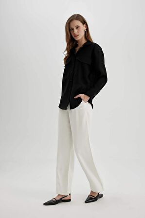DeFacto Oversize Fit Cep Detaylı Krinkıl Kumaş Uzun Kollu Gömlek C3165AX24SPBK81