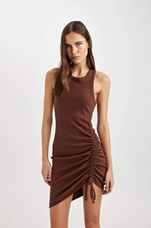 DeFacto Bodycon Yuvarlak Yaka Fitilli Kaşkorse Kolsuz Midi Elbise B9613AX24SMBN316