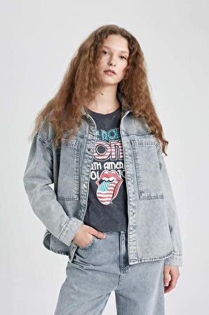 DeFacto Cepli Çıtçıtlı Jean Gömlek Ceket B9315AX24SPNM55