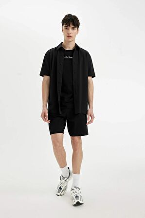 DeFacto Slim Fit Dar Kesim Dar Paça Cepli Basic Düz Şort B8673AX24SMBK81
