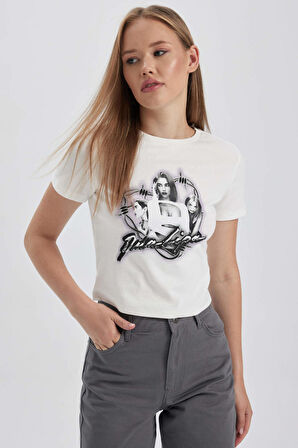 DeFacto Coool Dua Lipa Fitted Kısa Kollu Tişört B2969AX23HSWT32