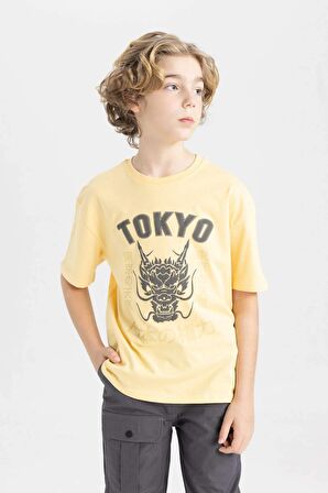 DeFacto Erkek Çocuk Oversize Fit Bisiklet Yaka Baskılı Kısa Kollu Tişört C3170A824SMYL295