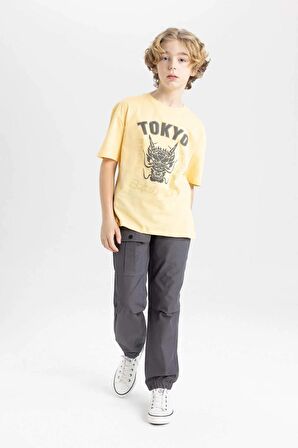 DeFacto Erkek Çocuk Oversize Fit Bisiklet Yaka Baskılı Kısa Kollu Tişört C3170A824SMYL295