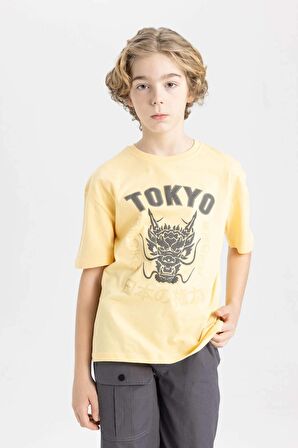 DeFacto Erkek Çocuk Oversize Fit Bisiklet Yaka Baskılı Kısa Kollu Tişört C3170A824SMYL295