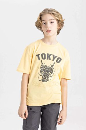 DeFacto Erkek Çocuk Oversize Fit Bisiklet Yaka Baskılı Kısa Kollu Tişört C3170A824SMYL295